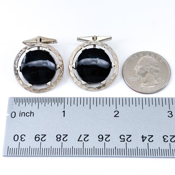 Vintage Sterling Silver 925 Black Onyx Cufflinks Men’s Jewelry - Picture 6 of 6